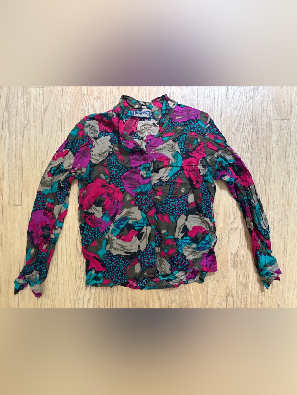Vintage Beacon St Multicolor Bright Floral Button-Front Blouse size small